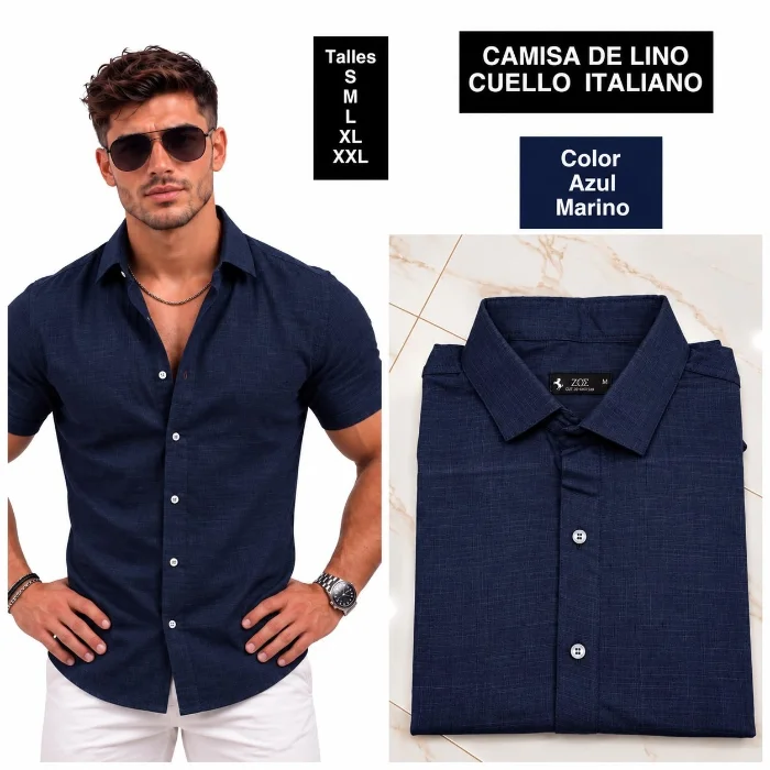 Camisa de Lino Cuello Italiano