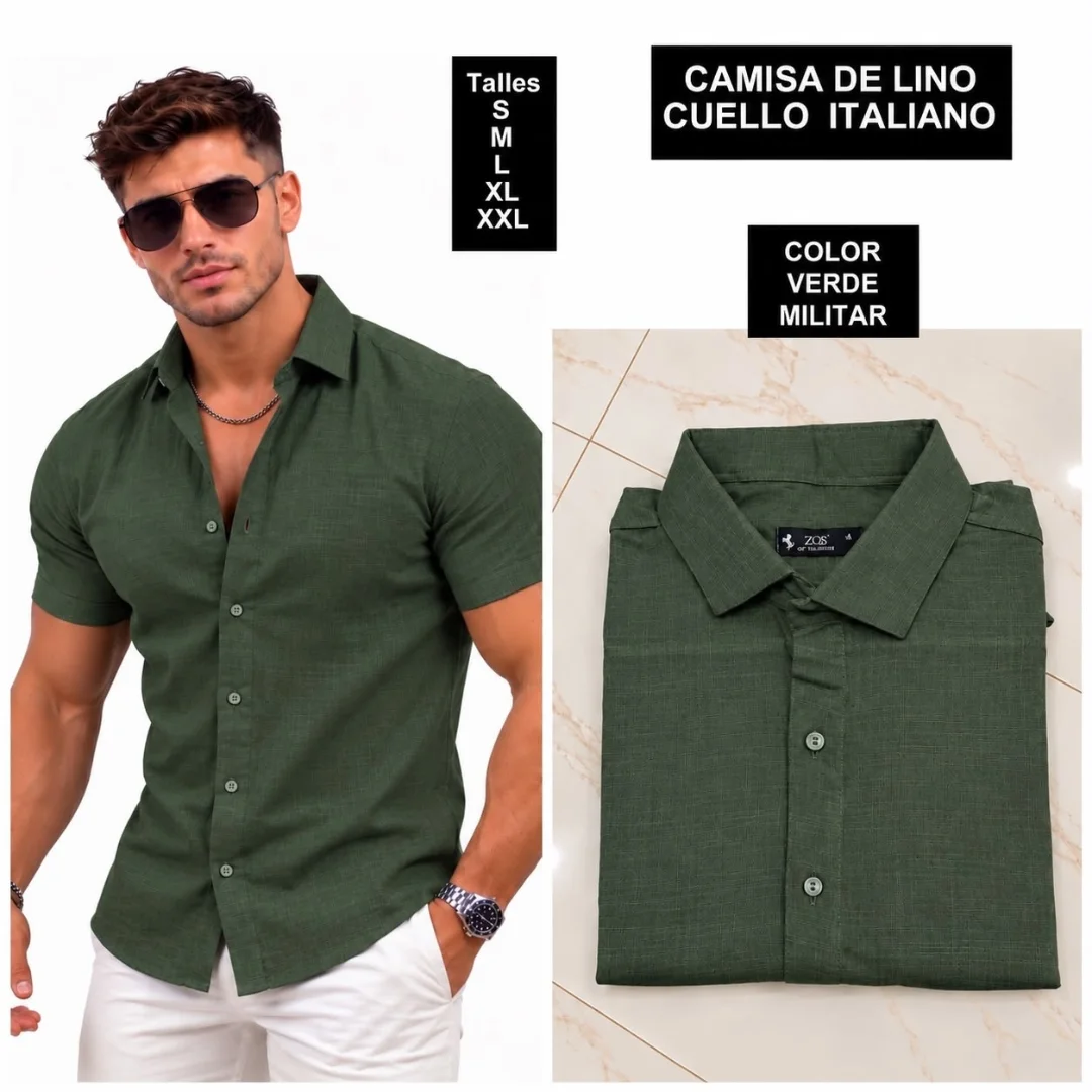Camisa de Lino Cuello Italiano - Imagen 1
