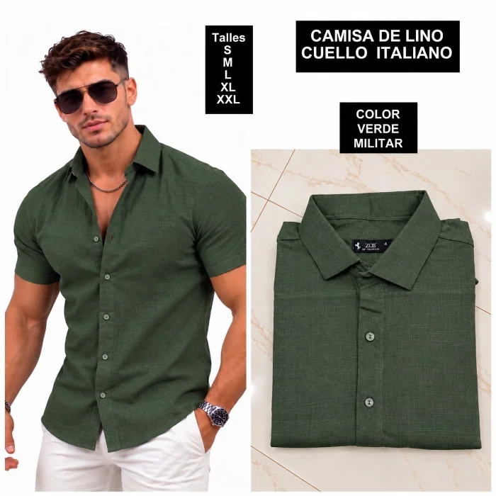 Camisa de Lino Cuello Italiano