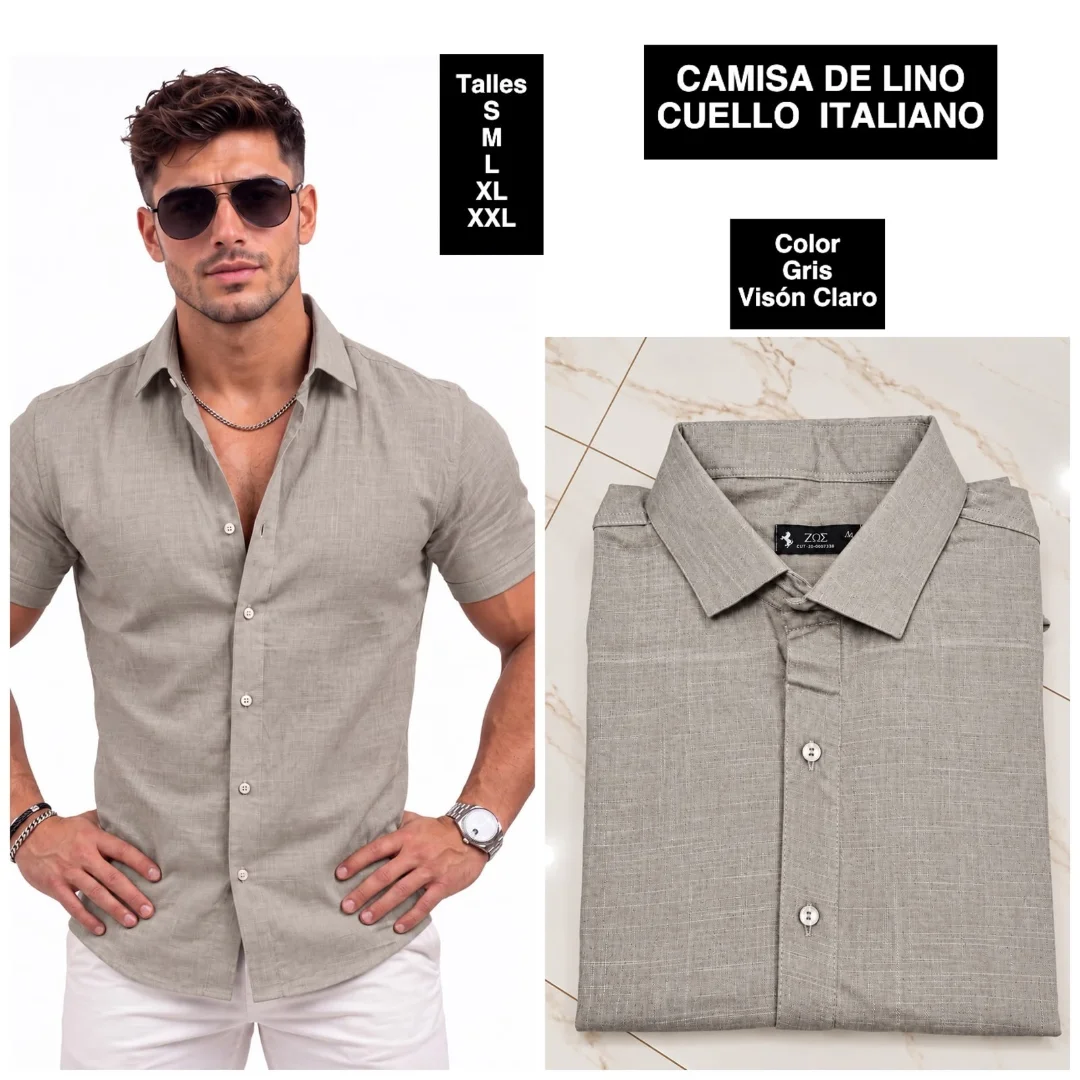 Camisa de Lino Cuello Italiano - Imagen 3