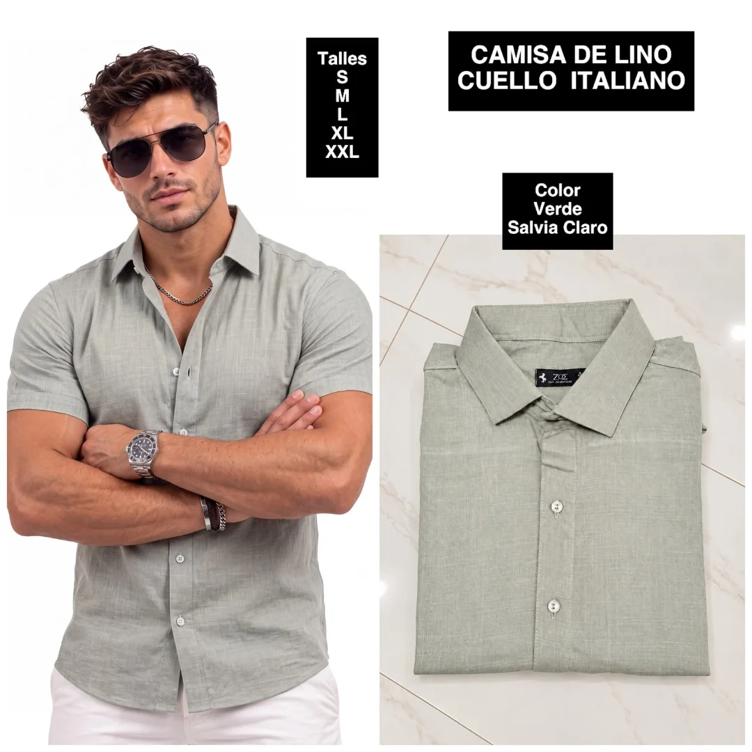 Camisa de Lino Cuello Italiano - Imagen 4