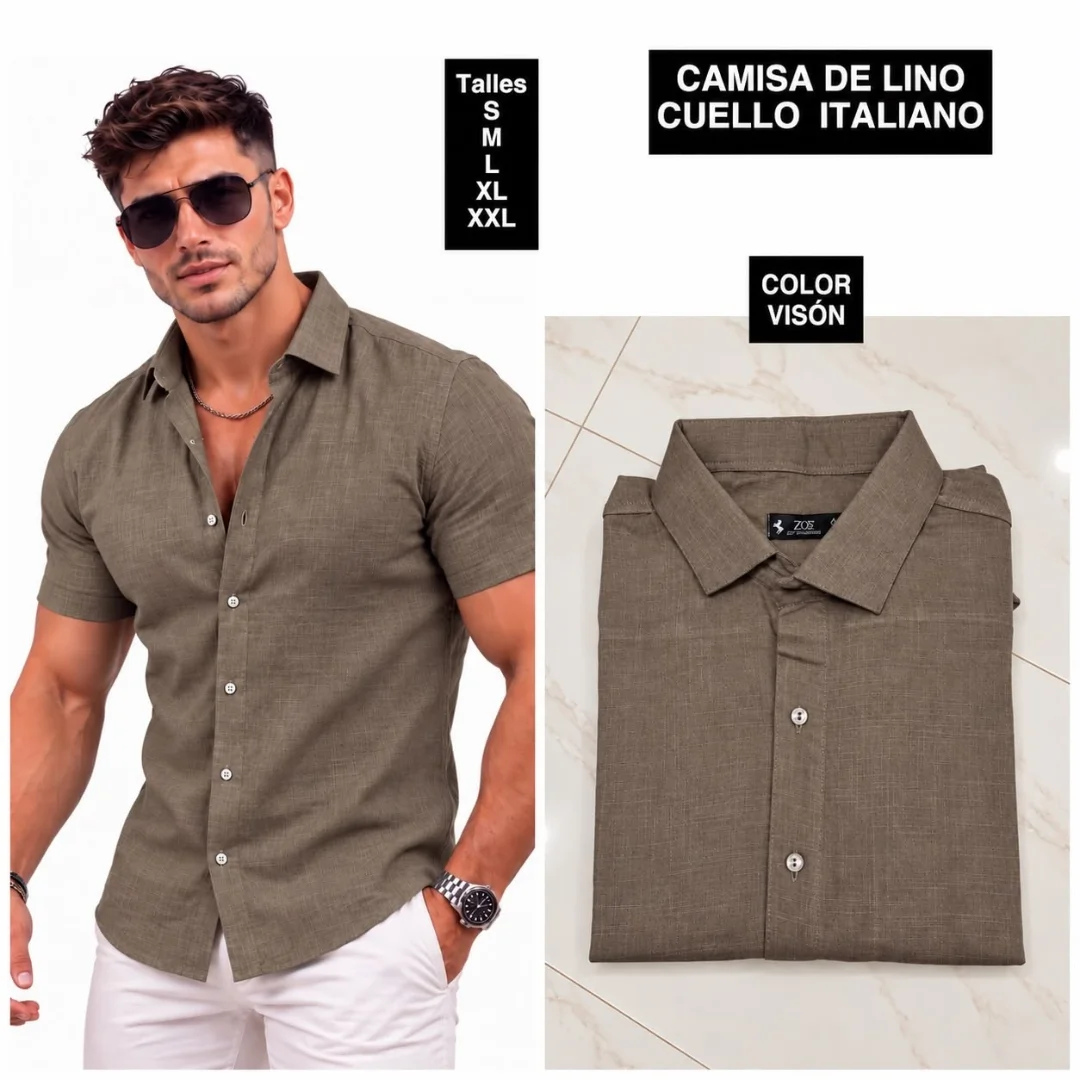 Camisa de Lino Cuello Italiano - Imagen 9