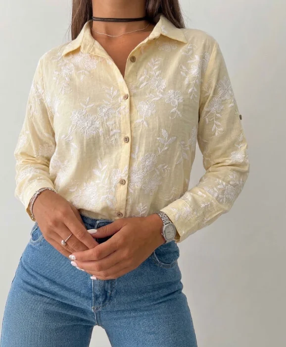 Camisa de Sey Bordada Manga 3/4
