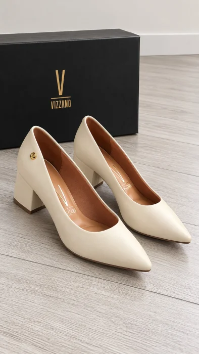 Stiletto Taco Cuadrado Beige