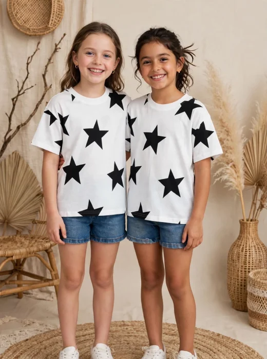 Remera de Algodón con Estrella Estampado Importado - Nena