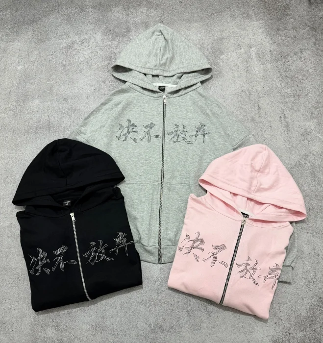 Zip Hoodie Boxy Fit Sakura - Strass