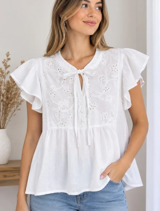 Blusa Polinen Bordado C/cordon u Volado
