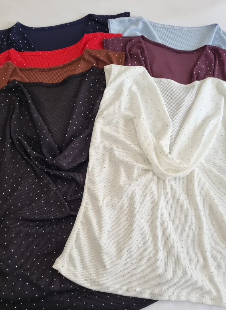 Musculosa Cuello Bote en Morley con Lycra Strass(brillo) - Imagen 1