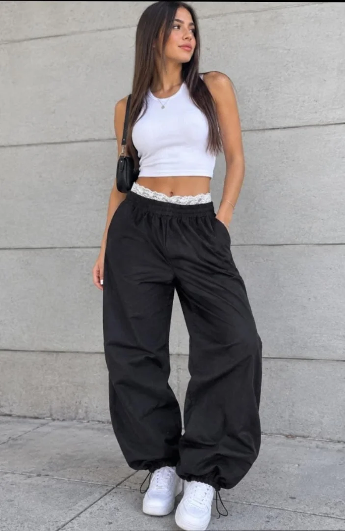Pantalones Baggy con Regulador y Encaje - Imagen 2