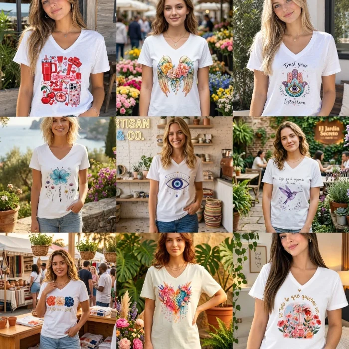 Remera Algodon Peinado Cuello V