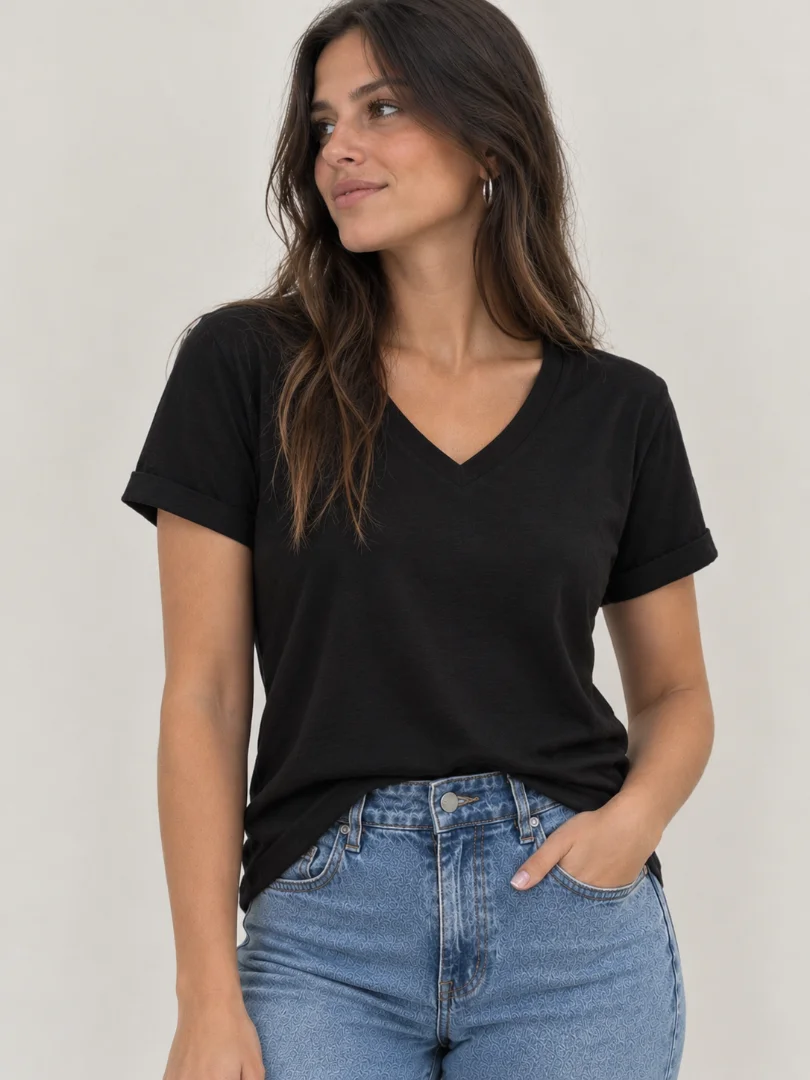 Remera Escote en V Algodón - Retrato%20minimalista%20con%20camiseta%20negra%20y%20jeans.png