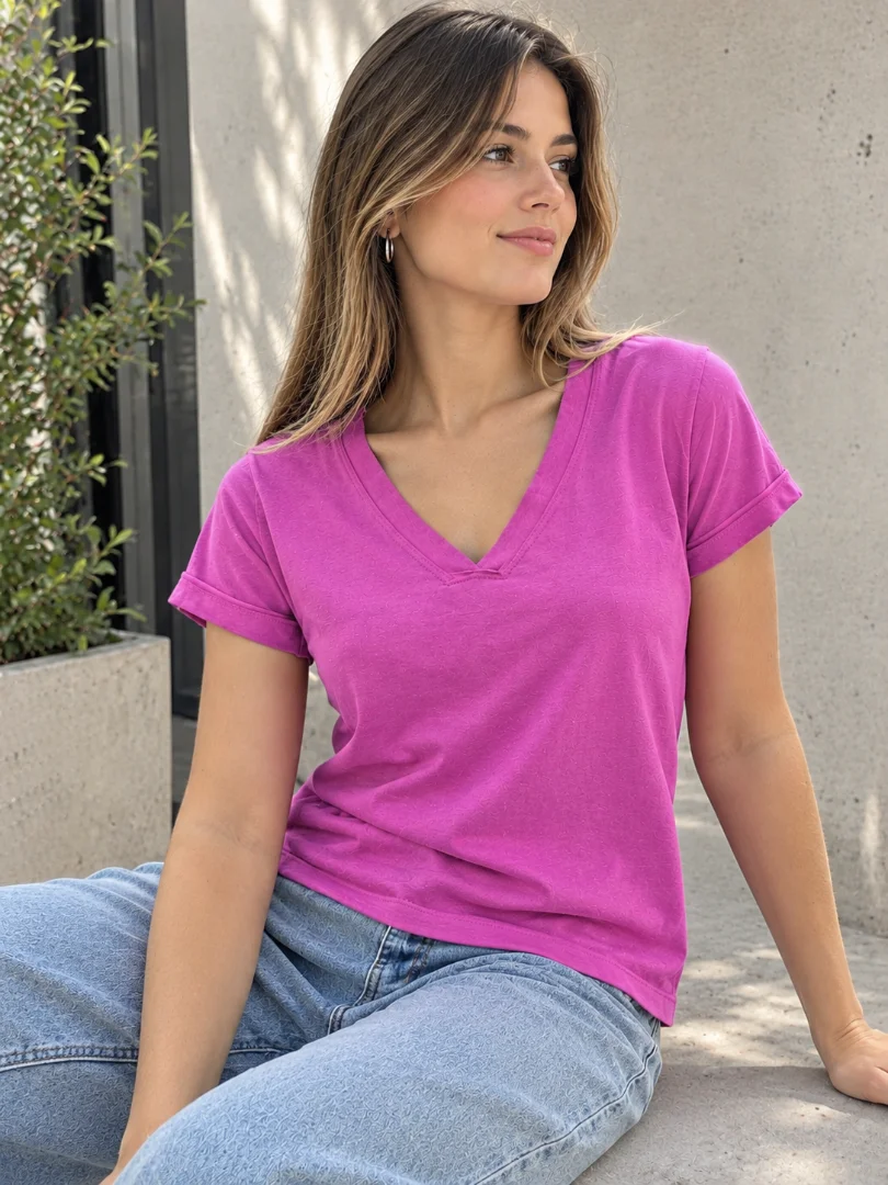 Remera Escote en V Algodón - Retrato%20urbano%20con%20camiseta%20magenta.png
