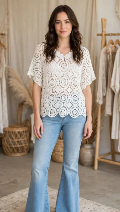 Blusa Top Tejido Crochet en V