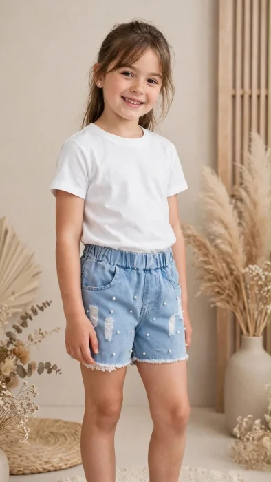 Short con Rotura y Perlita Jeans Importado Nena
