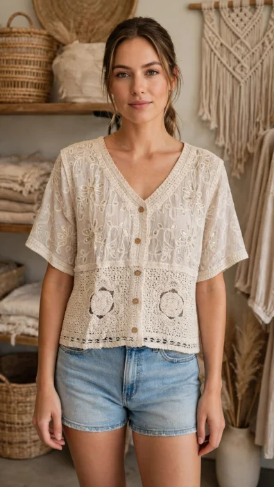 Blusa Camisa con Bordado Strass