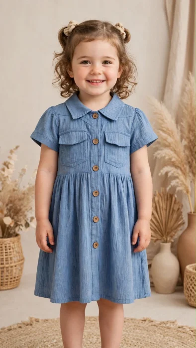 Vestido con Bolsillo y Botón Adelante Importado Nena