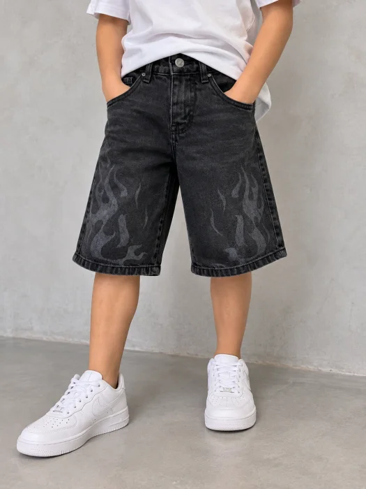 Bermuda Jeans con Diseño Flama