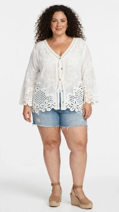 Camisa Blusa Crochet con Brodery