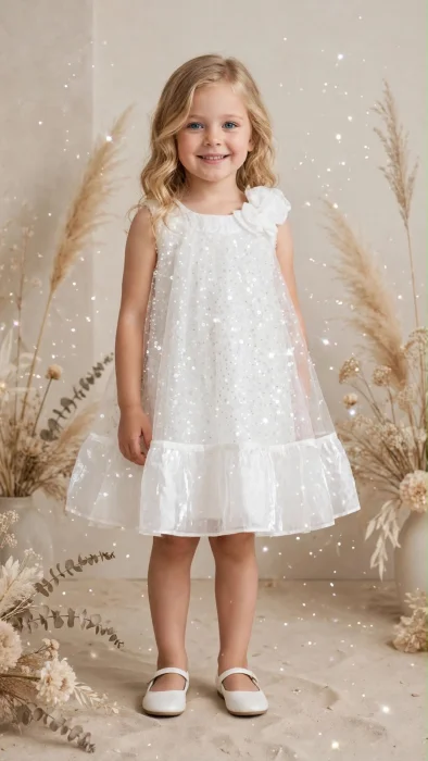 Vestido con Brillo y Perlita Importado Nena