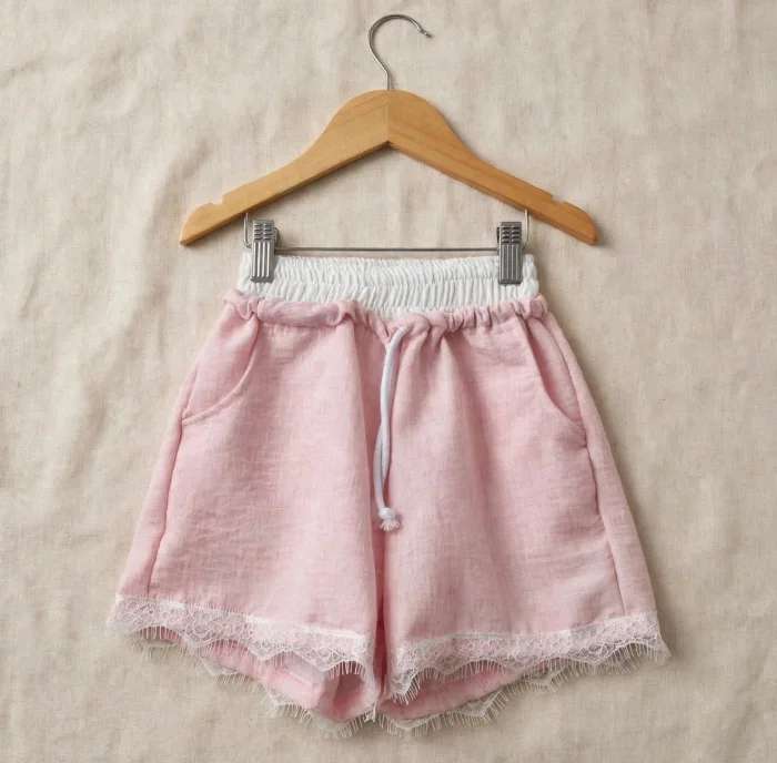 Short Lino Doble Cintura con Puntilla
