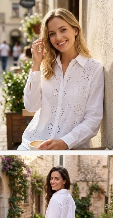 Camisa Broderi con Poplin