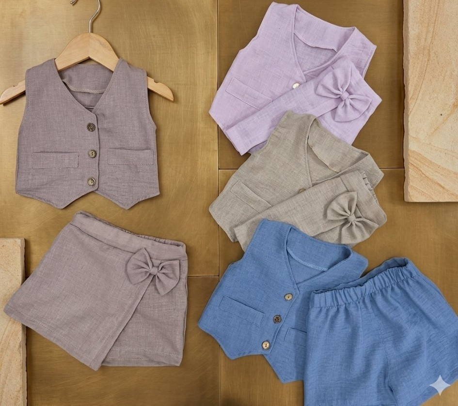 Conjunto Beba Sastrero Chaleco + Short Pollera - Imagen 2