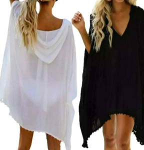 $ 7000  Poncho Playero  Talle Único Color Negro y Blanco