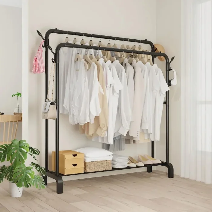 Perchero Doble Exhibidor Mtl Negro Organizador de Ropa Hogar
