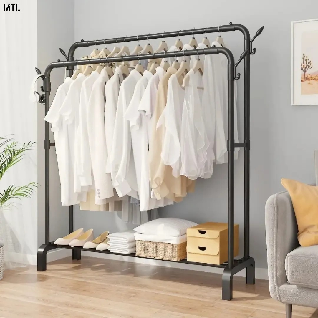 Perchero Doble Exhibidor Mtl Negro Organizador de Ropa Hogar - Imagen 2