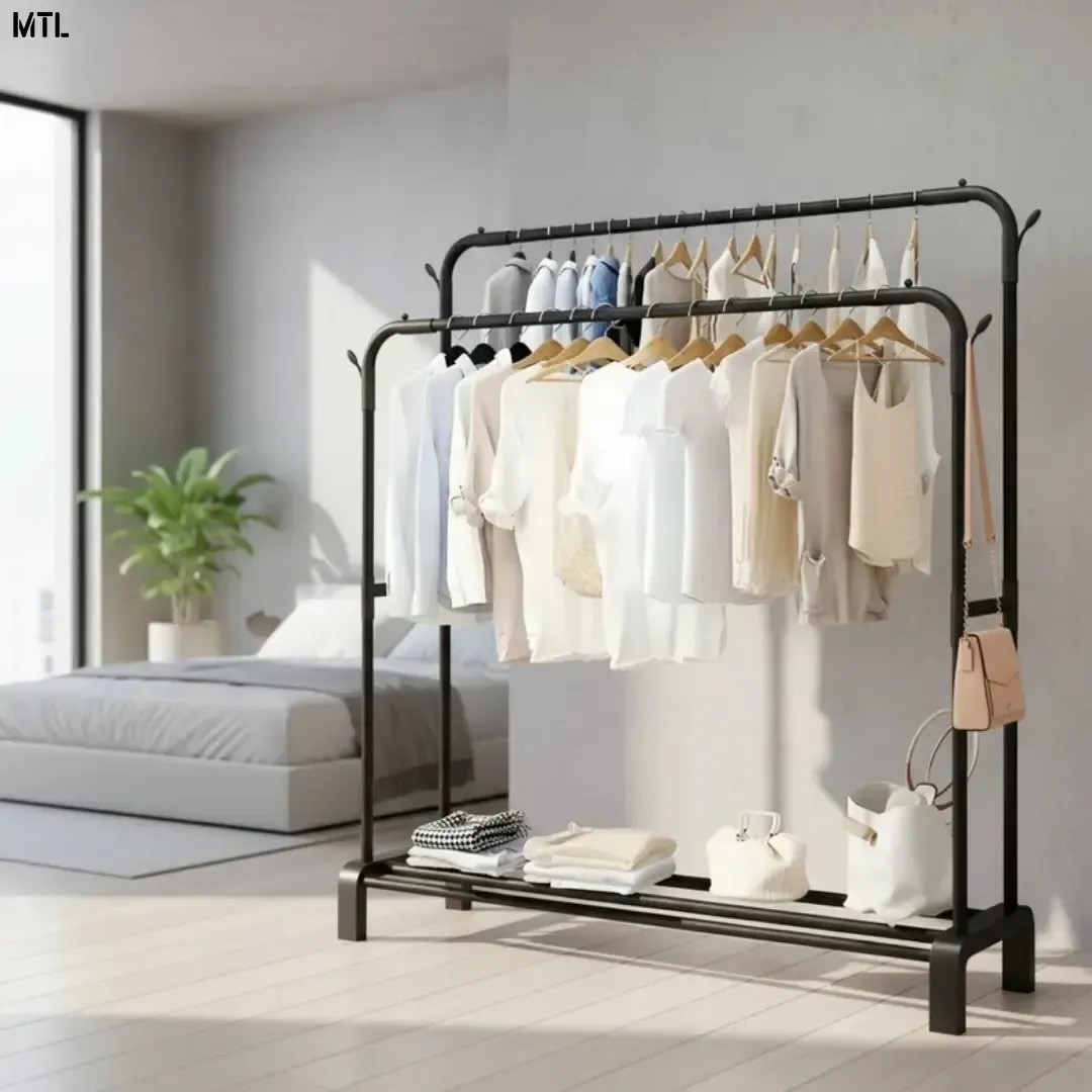 Perchero Doble Exhibidor Mtl Negro Organizador de Ropa Hogar - Imagen 3