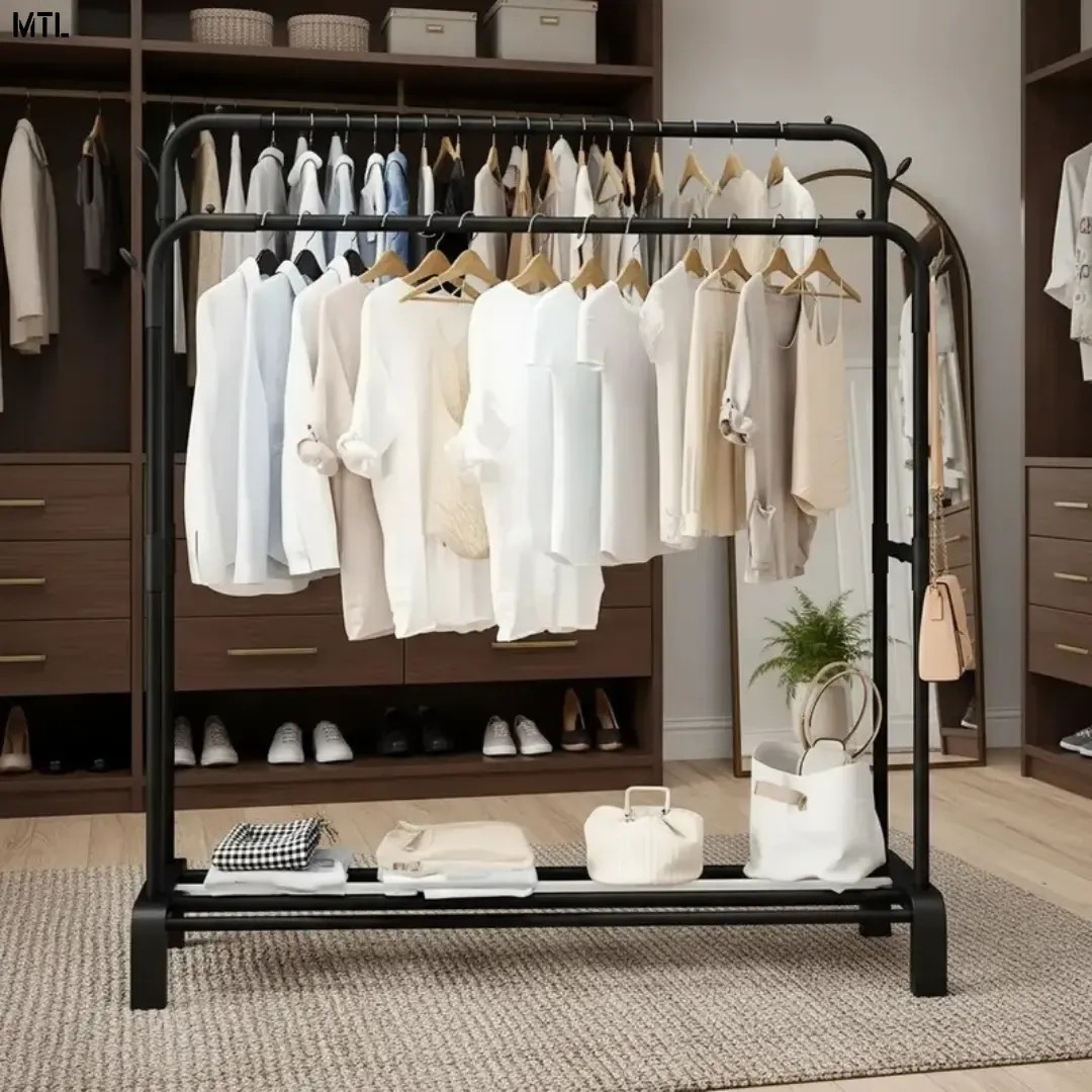 Perchero Doble Exhibidor Mtl Negro Organizador de Ropa Hogar - Imagen 4