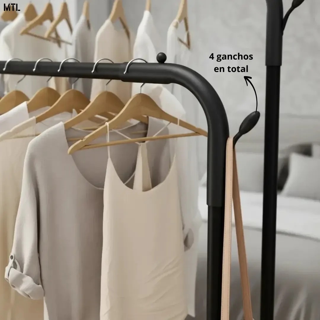 Perchero Doble Exhibidor Mtl Negro Organizador de Ropa Hogar - Imagen 7