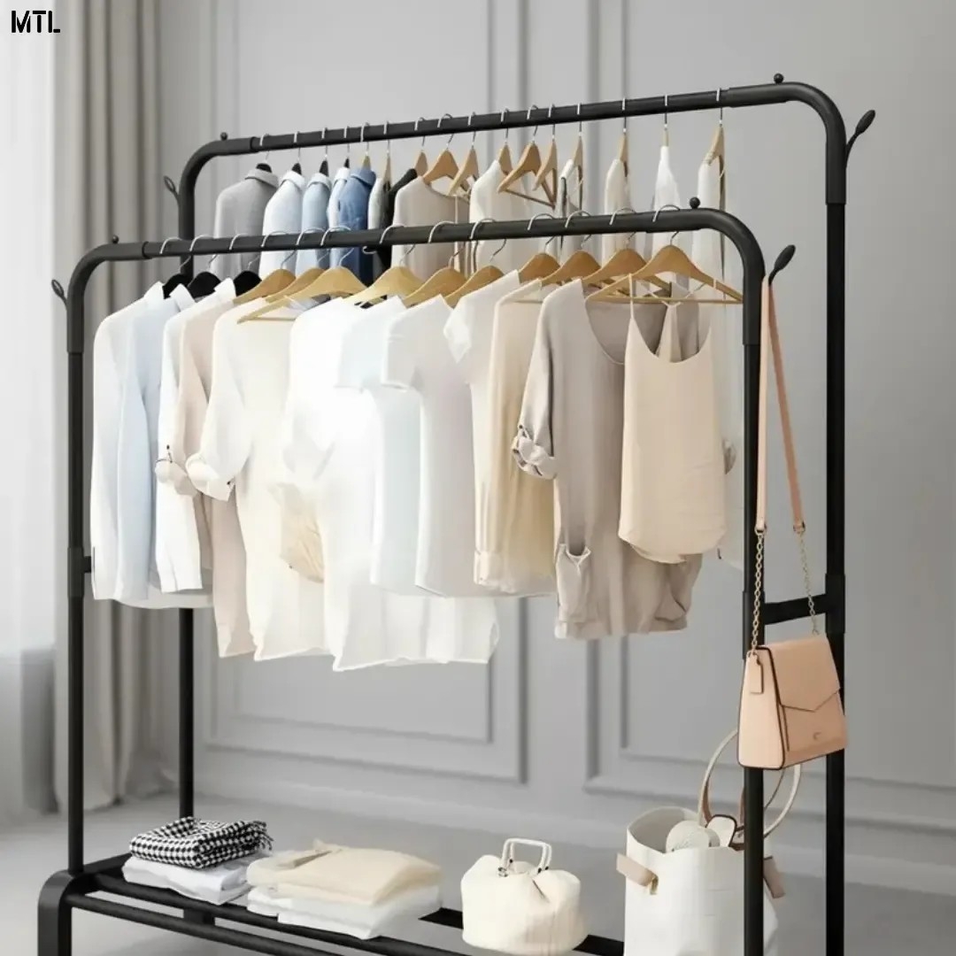 Perchero Doble Exhibidor Mtl Negro Organizador de Ropa Hogar - Imagen 9