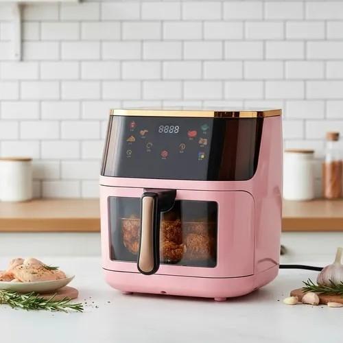 Freidora de Aire 1400w Xl 10lts Freidora de Aire 10l Rosa y Plateado