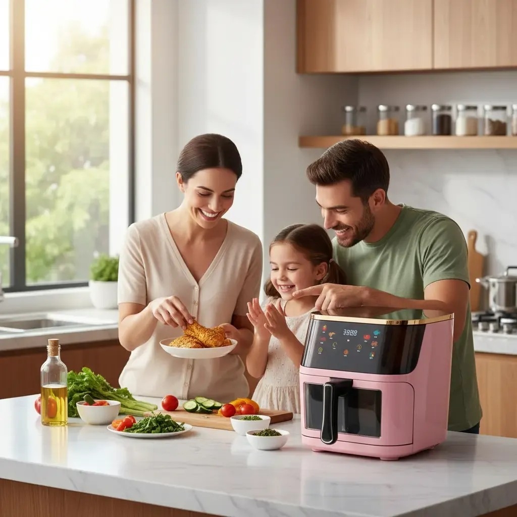 Freidora de Aire 1400w Xl 10lts Freidora de Aire 10l Rosa y Plateado - Imagen 2
