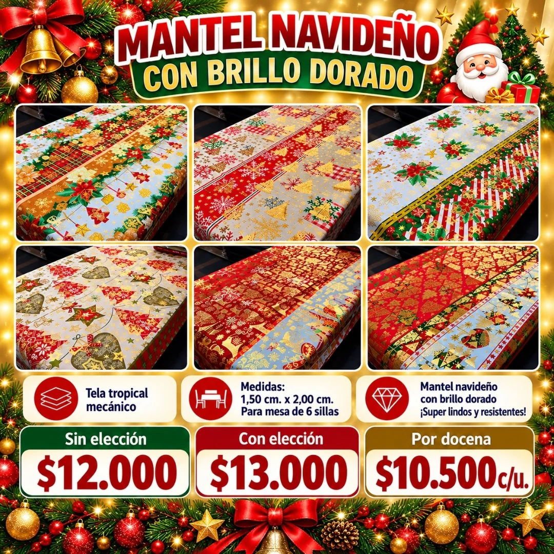 Mantel 2 Mts. Antimancha Navideño C/brillo - Imagen 1