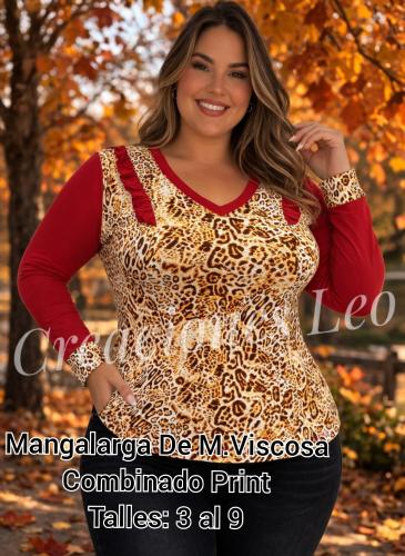 Remera de Viscosa Combinado con Animal Print