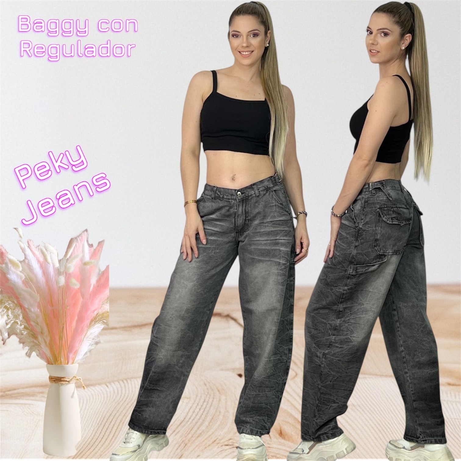 Jean Baggy Gris Oscuro Regulador Dama - Imagen 3