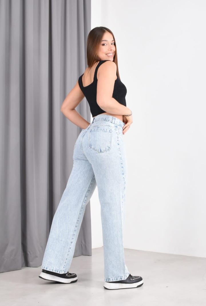 Jean Wide Celeste Claro Dama Palazo - Imagen 3