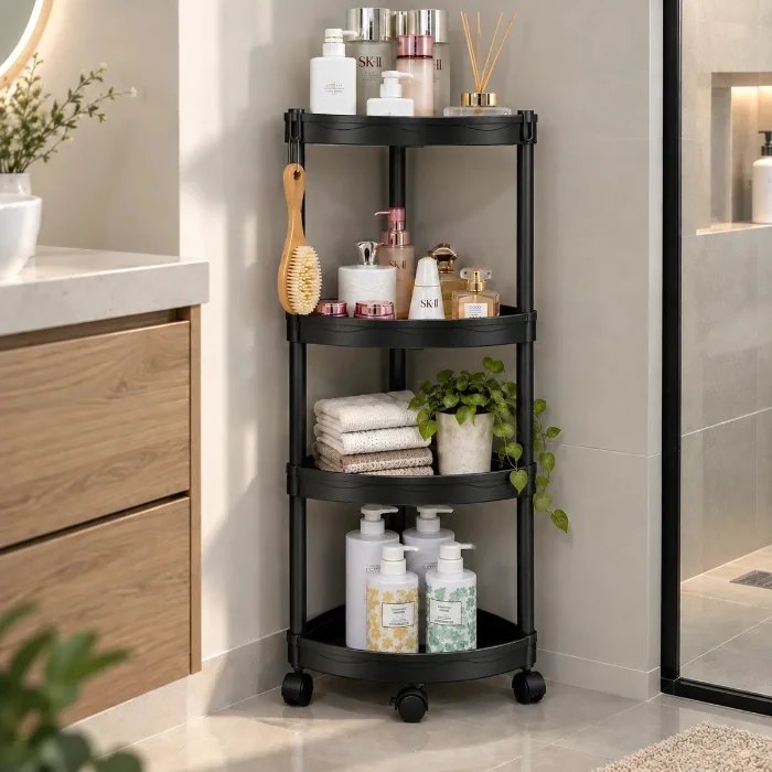 Esquinero de Baño Organizador 4 Estantes con Ruedas
