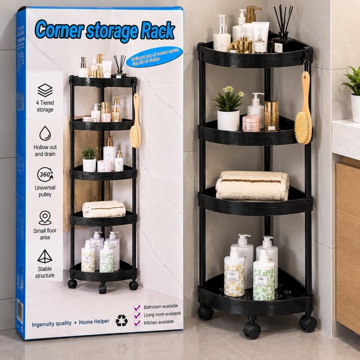 Esquinero de Baño Organizador 4 Estantes con Ruedas - Imagen 2