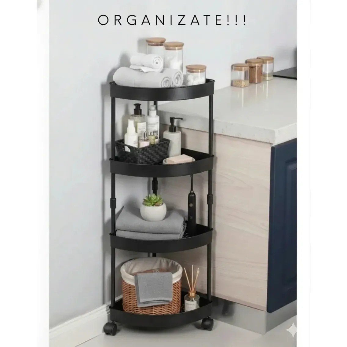 Esquinero de Baño Organizador 4 Estantes con Ruedas - Imagen 7