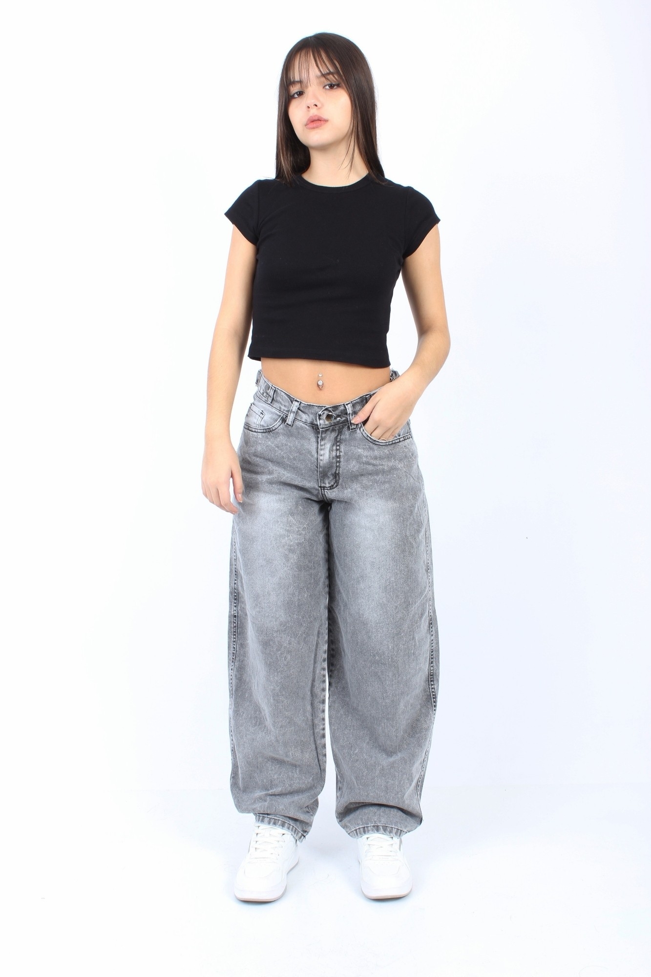 Jeans Baggy Mujer Dama Regulador Gris Claro - Imagen 2