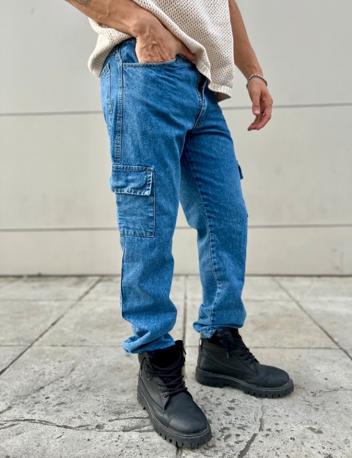 Jean Jogger Cargo Celeste Hombre - Imagen 2
