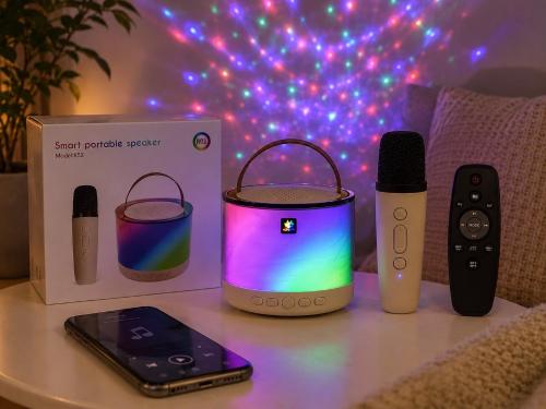 Parlante con 1 Microfono Luz Rgb Efecto de Voz