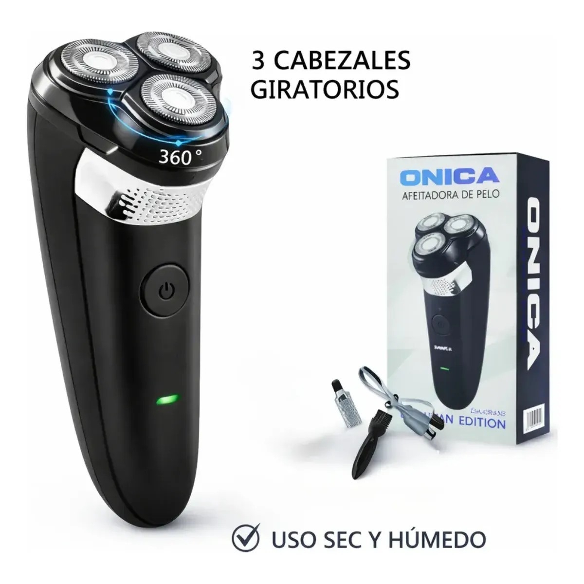 Afeitadora 3 Cabezales Rotativa Recargable Usb Inalámbrica - Imagen 3