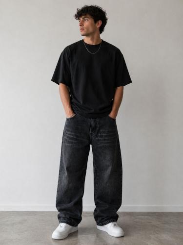Jean Baggy Gris Bigote Hombre