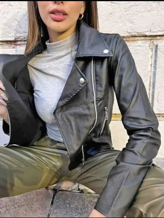 Campera Engomado Negro Dama Cruzado