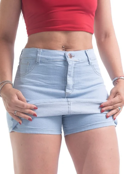 Short Pollera Jean Celeste Dama Elastizado