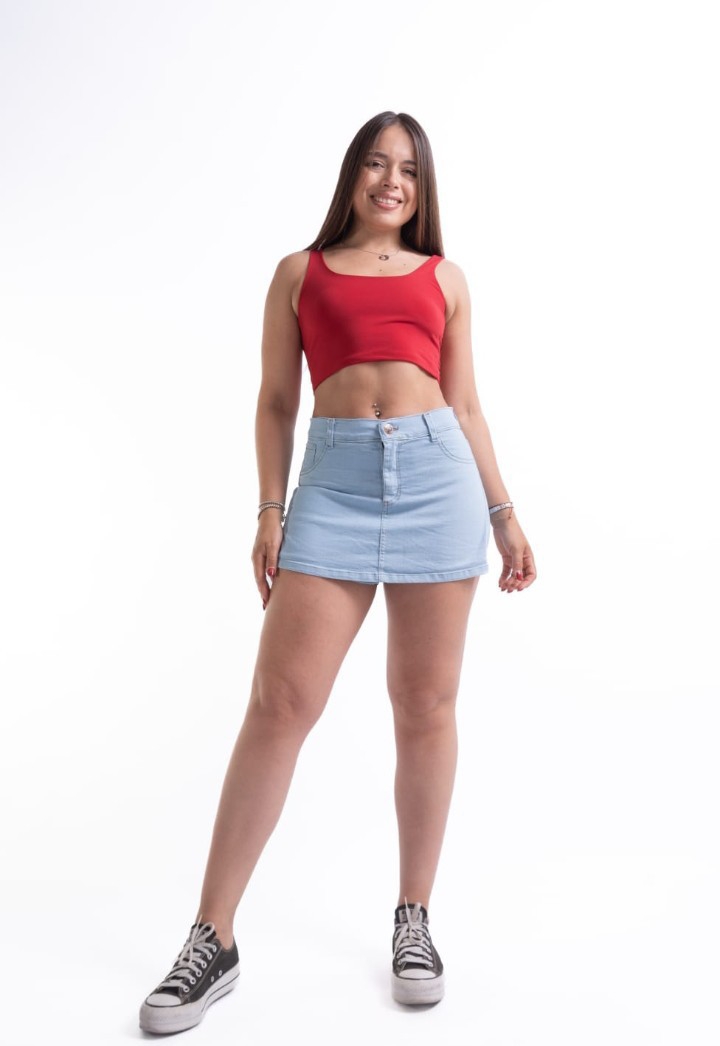 Short Pollera Jean Celeste Dama Elastizado - Imagen 3